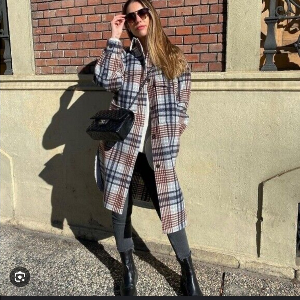 Zara Plaid Coat in Gray and Brown